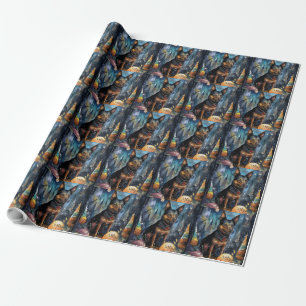 Papel De Presente Halloween Kelpie Australiano Com Abóboras Assustad