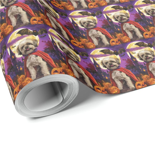 Papel De Presente Halloween Malti Tzu Vampire Pumpkins Scary (Ponta do rolo)