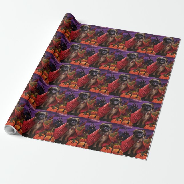 Papel De Presente Halloween Pekingese Vampiro Pumpkins assustado (Desenrolado)