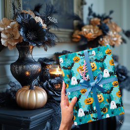 Papel De Presente Halloween Personalizado com Pumpkins e Fantasmas