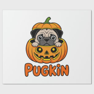 Papel De Presente Halloween Pugkin, Cachorro Pug Abóbora