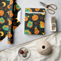 Halloween Pumpkins Moon Owls Wraps Paper