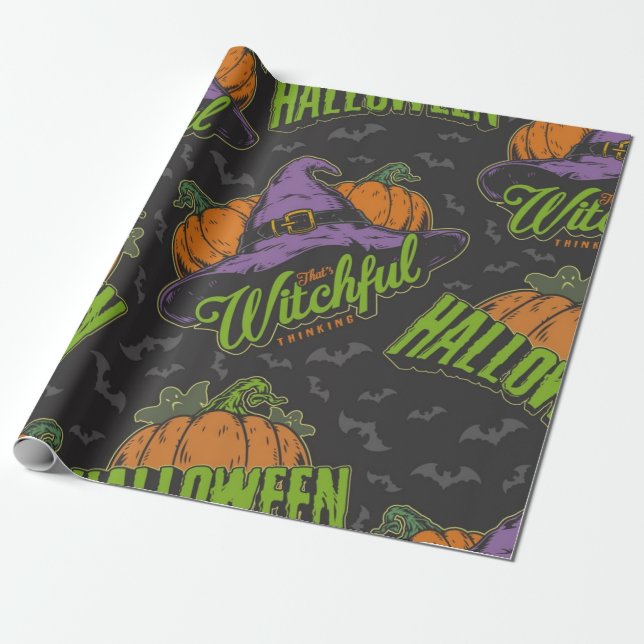 Papel De Presente Halloween, que é um padrão de pensamento de bruxas (Desenrolado)
