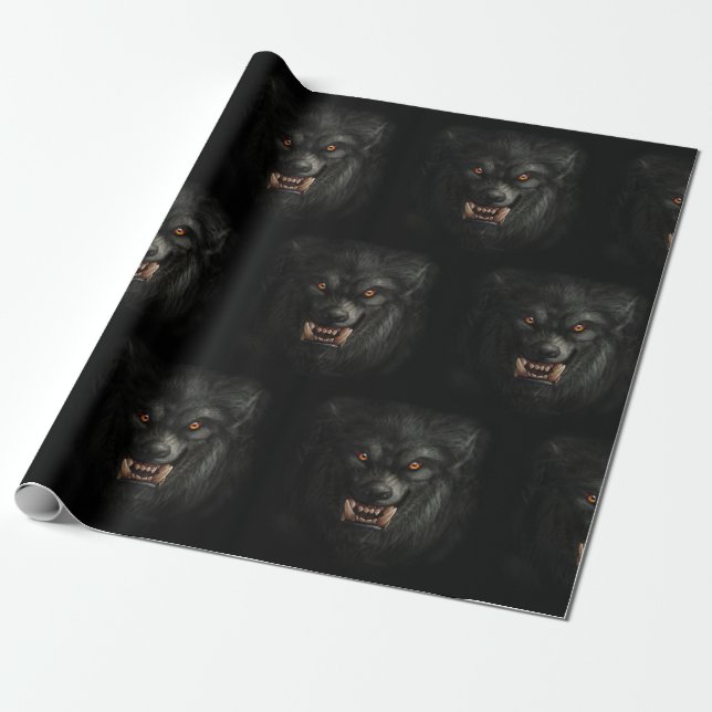 Papel De Presente Halloween Scary Werewolf (Desenrolado)
