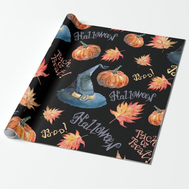 Papel De Presente Halloween seamless pattern with halloween pumpkin, (Desenrolado)