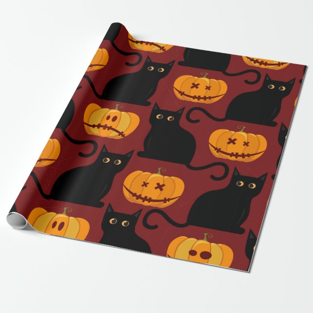 Papel De Presente Halloween seamless pattern with pumpkins and black (Desenrolado)
