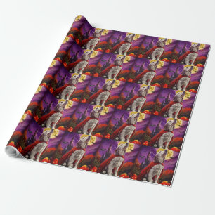 Papel De Presente Halloween Setter Inglês Vampiro Abóboras Assustado