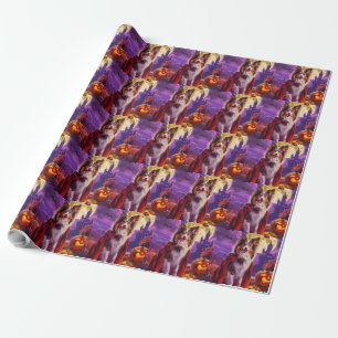 Papel De Presente Halloween Shetland Sheepdog Vampiro Abóboras Assus