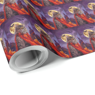 Papel De Presente Halloween Siberian Cat Vampire Pumpkins assustado