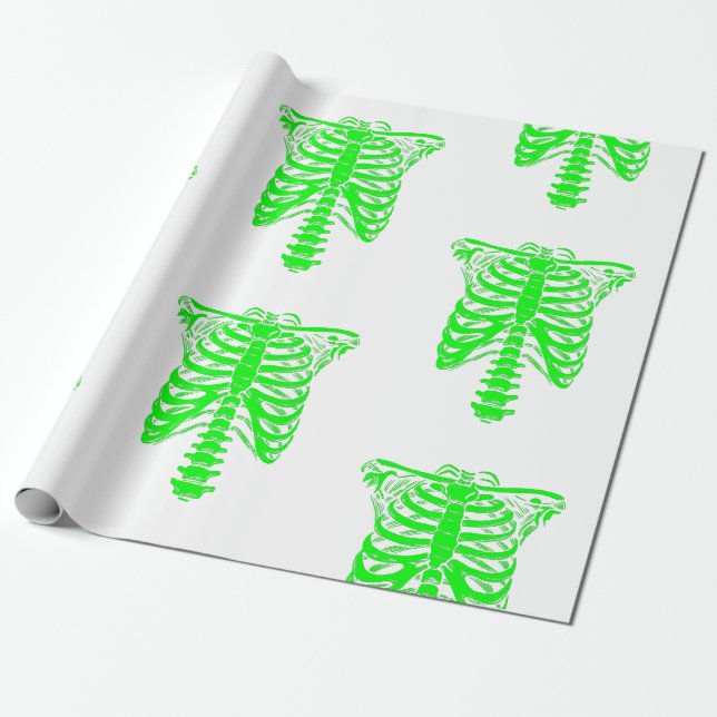 Papel De Presente halloween Skelstipação Rib Ácido gaiola verde (Desenrolado)