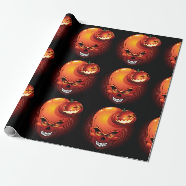 Papel De Presente Halloween Skull e Pumpkin (Desenrolado)