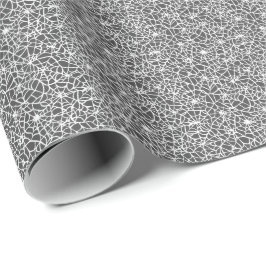 Papel De Presente Halloween Spider Webs White - Padrão Preto Branco
