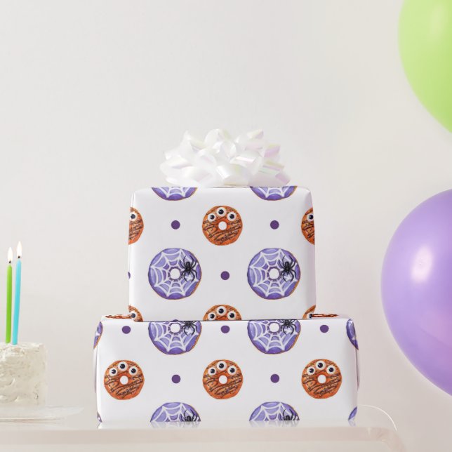 Papel De Presente Halloween Spooky, aranha doce e Rosquinha monstruo (Presentes para festas)