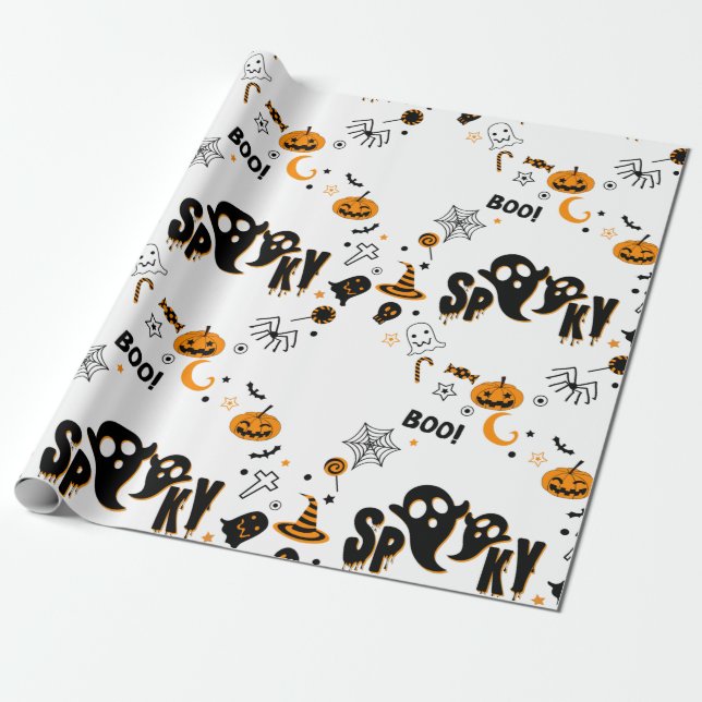 Papel De Presente Halloween Spooky Ghost Wrappaper (Desenrolado)