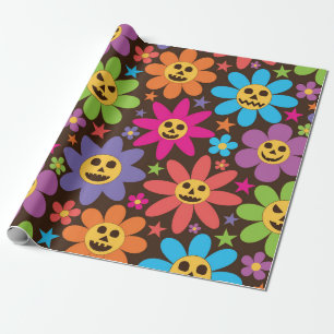 Papel De Presente Halloween Spooky Groovy Flowers