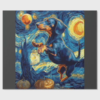 Papel De Presente Halloween Starry Night Puppy Dachshund