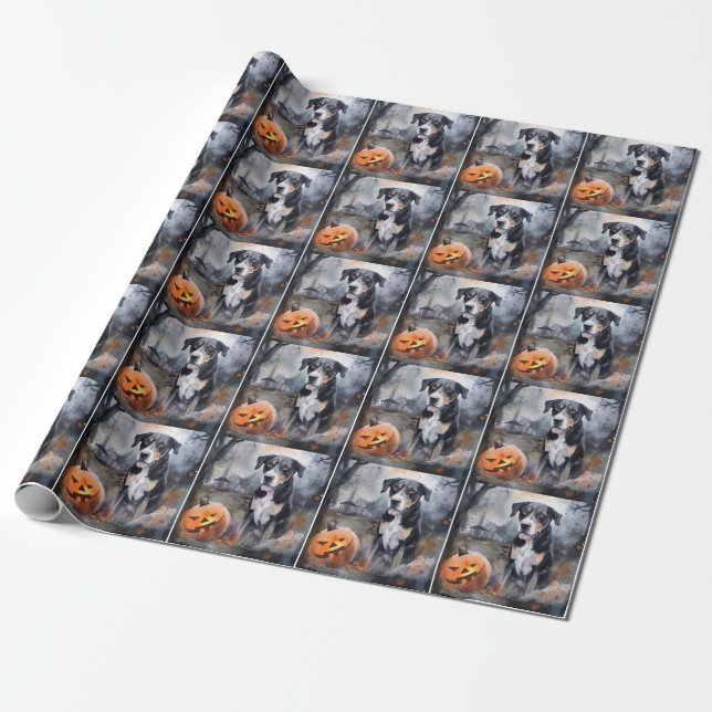 Papel De Presente Halloween Suíço Maior Com Abóboras Assustador (Desenrolado)