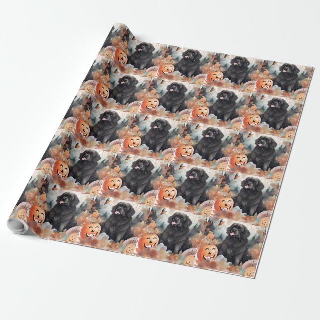 Papel De Presente Halloween Terra Nova Com Abóboras Assustador  (Desenrolado)