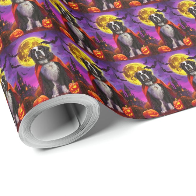 Papel De Presente Halloween Terra Nova Vampiro Abóboras Assustador (Ponta do rolo)