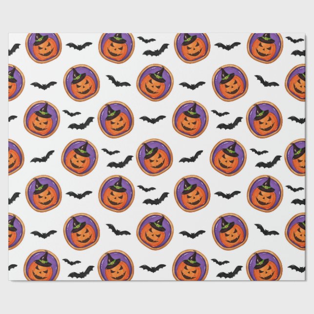 Papel De Presente Halloween Traz Jack-O-Lantern Cookie & Bats (Barra)