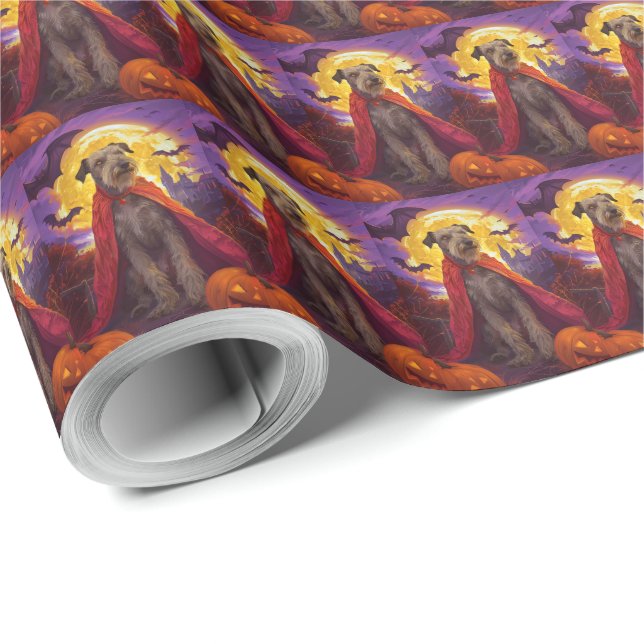 Papel De Presente Halloween Wolfhound Vampiro Pumpkins assustado (Ponta do rolo)