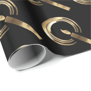Papel De Presente Halo em torno do padrão de chamas preto e Dourado