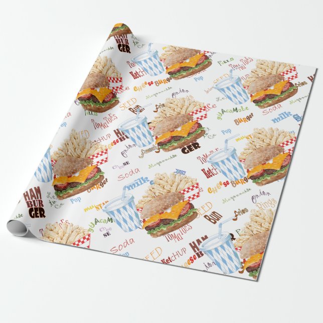 Papel De Presente Hamburger Batata Frita Fast Food Churrasco Lanchon (Desenrolado)