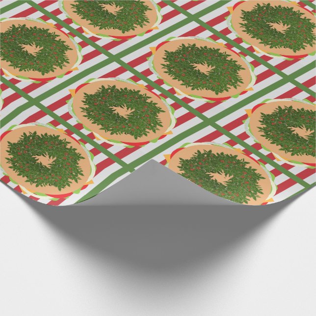 Papel De Presente Hamburger cheeseburger holly wreath red green (Ponta)
