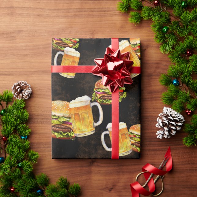 Papel De Presente Hamburger e cerveja  (Presente de Natal)