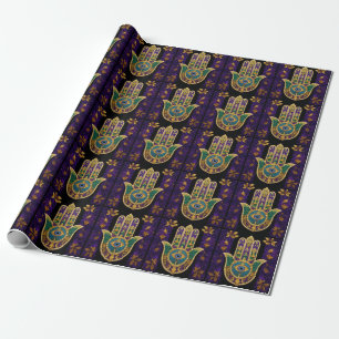 Papel De Presente Hamsa Terceiro Olho Dourado Ornamentado