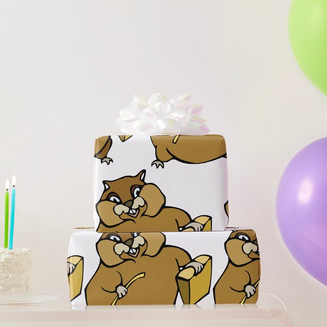 Papel De Presente Hamster de Desenho Animado Marrom com Queijo (Criador carregado)