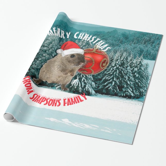 Papel De Presente Hamster engraçado do Natal no chapéu vermelho do (Desenrolado)