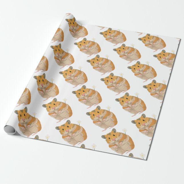 Papel De Presente Hamster pequeno bonito que guardara uma flor (Desenrolado)