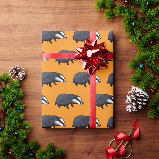 Papel De Presente Hand Drawn Badger Illustration Design (Presente de Natal)