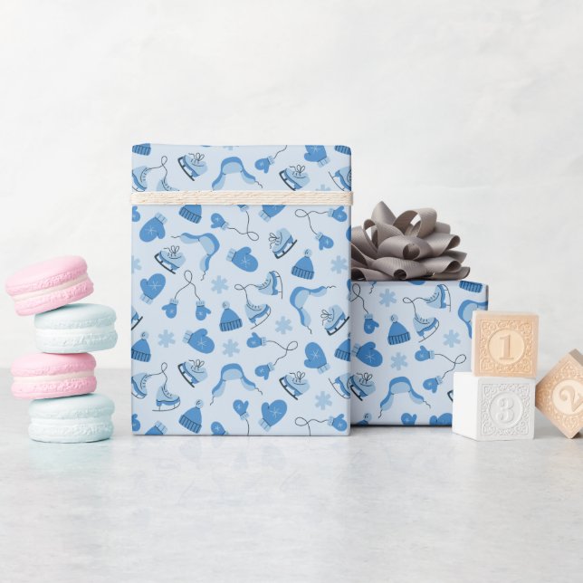 Papel De Presente Hand Drawn Blue Winter Pattern Wrapping Paper Roll (Chá de bebê)