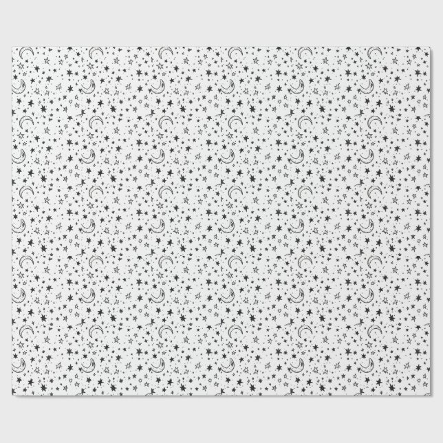 Papel De Presente Hand Drawn Celestial Night Sky Pattern (Aberto)
