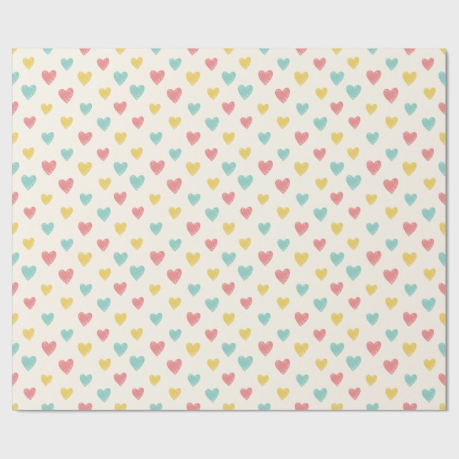 Papel De Presente Hand Drawn Heart Doodle Pattern Wrapping Paper (Aberto)