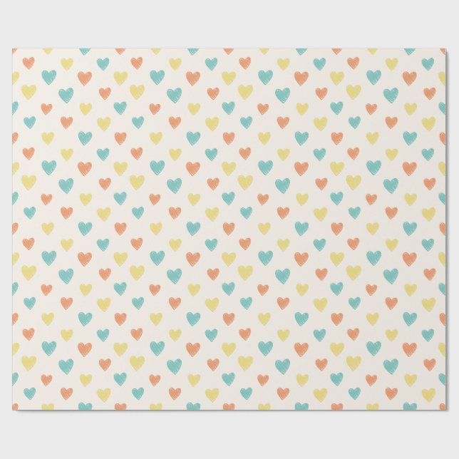 Papel De Presente Hand Drawn Heart Doodle Pattern Wrapping Paper (Aberto)