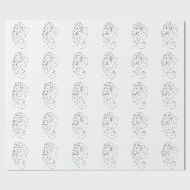 Papel De Presente Hand Drawn Lion - Minimalist Line Art (Aberto)