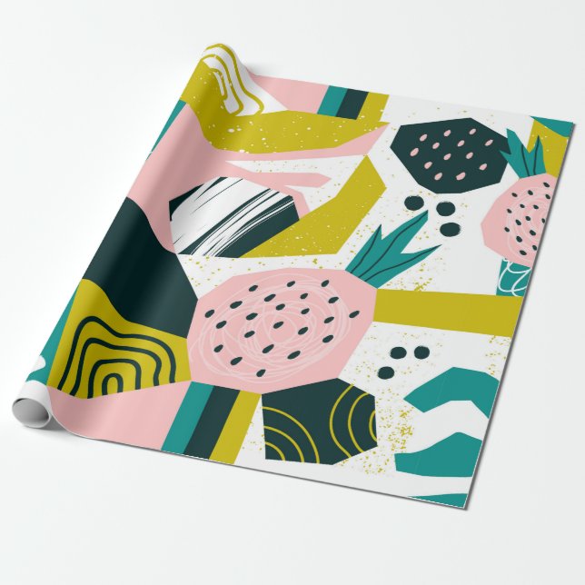 Papel De Presente Hand drawn pineapples and various shapes, spots, d (Desenrolado)