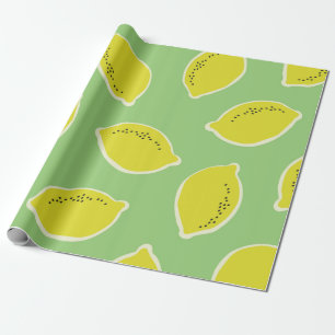 Papel De Presente Hand drawn seamless pattern with lemons in yellow,
