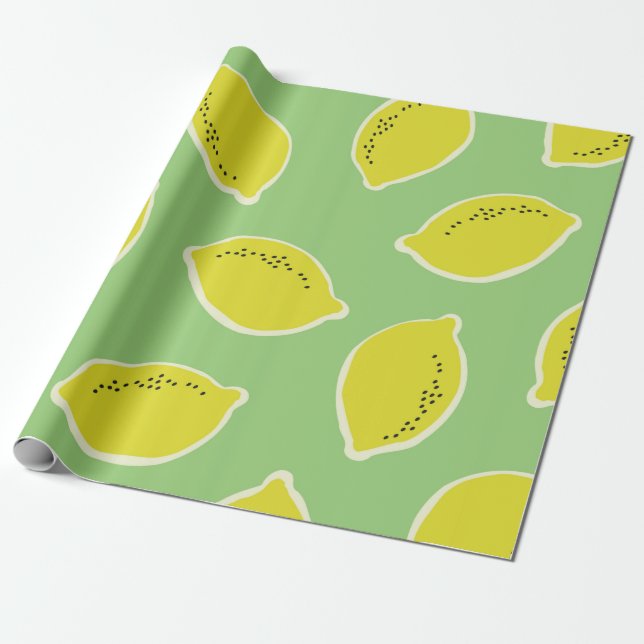 Papel De Presente Hand drawn seamless pattern with lemons in yellow, (Desenrolado)