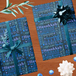 Papel De Presente Hanukkah Collage Azul Escuro, Legal Nome das Crian<br><div class="desc">Crie seu próprio papel de embrulhamento personalizado do Chanucá nesta engraçada colagem de palavras azuis escuras com o nome do seu filho que celebra o feriado. Fácil de personalizar, basta adicionar o nome do seu filho à modelo de texto e vê-lo preencher a design de tipografia azul profunda. O tema...</div>