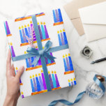 Papel De Presente Hanukkah Divertida Artsy Blue Boho - Velas brancas<br><div class="desc">Uma ilustração lúdica, moderna e artística das velas de padrão de feto em uma menorah ajuda você a lançar no feriado de Chanucá. Velas azuis cortadas com padrões de folha de alumínio coloridas recobrem um fundo branco. Sinta o calor e a alegria da temporada de festas sempre que você usa...</div>