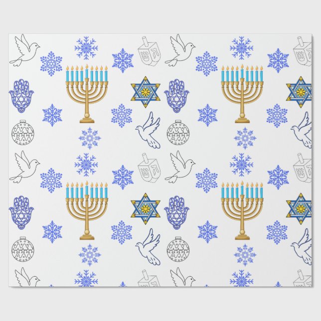 Papel De Presente Hanukkah Icons Wrapping Paper | Menorah  (Aberto)