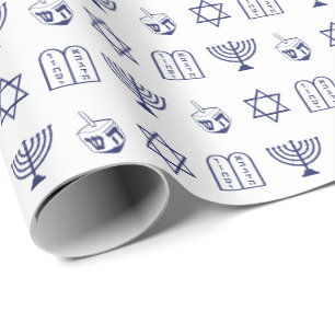 Papel De Presente Hanukkah marinho azul branco, feriado