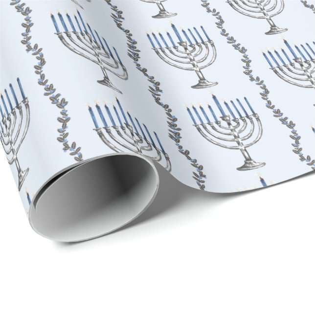 Papel De Presente Hanukkah Menorahs Wrapping Paper (Ponta do rolo)
