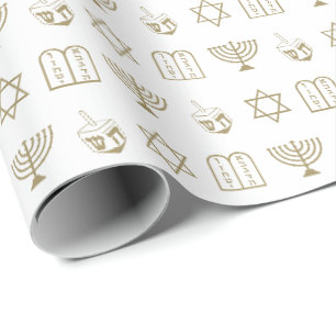 Papel De Presente Hanukkah - Padrão de férias de judeu branco