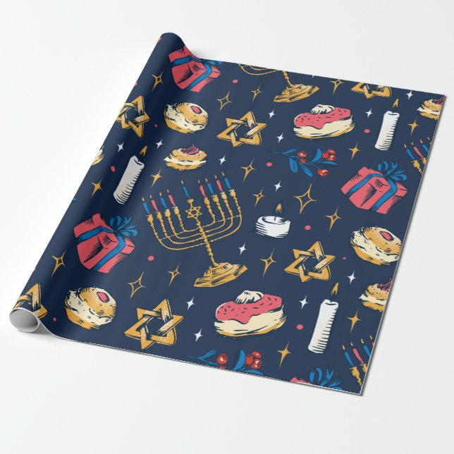 Papel De Presente Hanukkah Pattern Hannukkah Gift Judeu no Verão (Desenrolado)