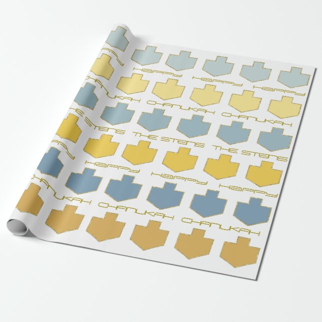 Papel De Presente Hanukkah Personalize o Giftwrap "Dreidel Blue/Tan" (Desenrolado)